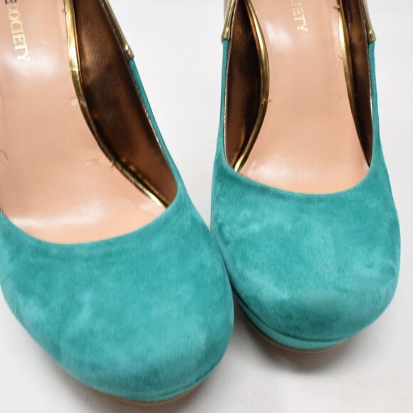 Sole Society So Annalise High Heels 7M Emerald Green Gold Closed Toe Pumps Sexy - Picture 13 of 15